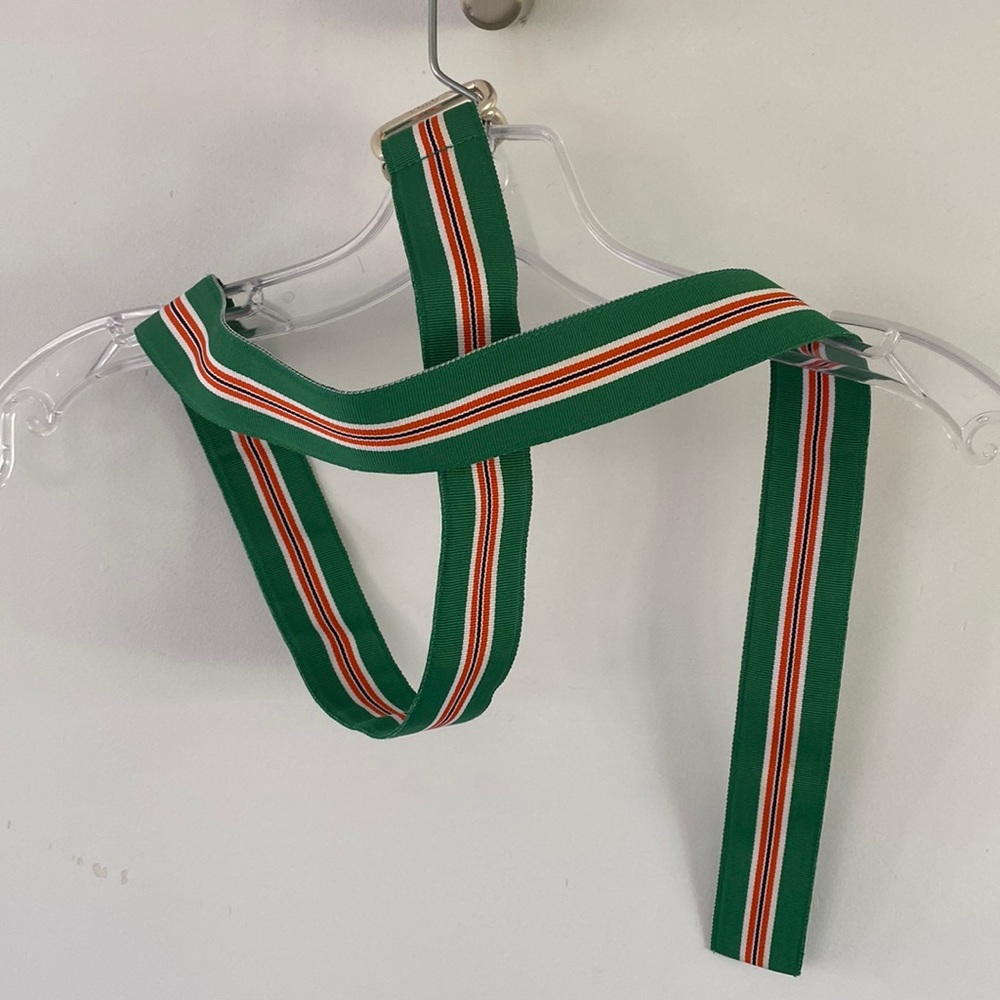 POLO RALPH LAUREN grosgrain ribbon stripe belt d-ring emerald green vintage prep
